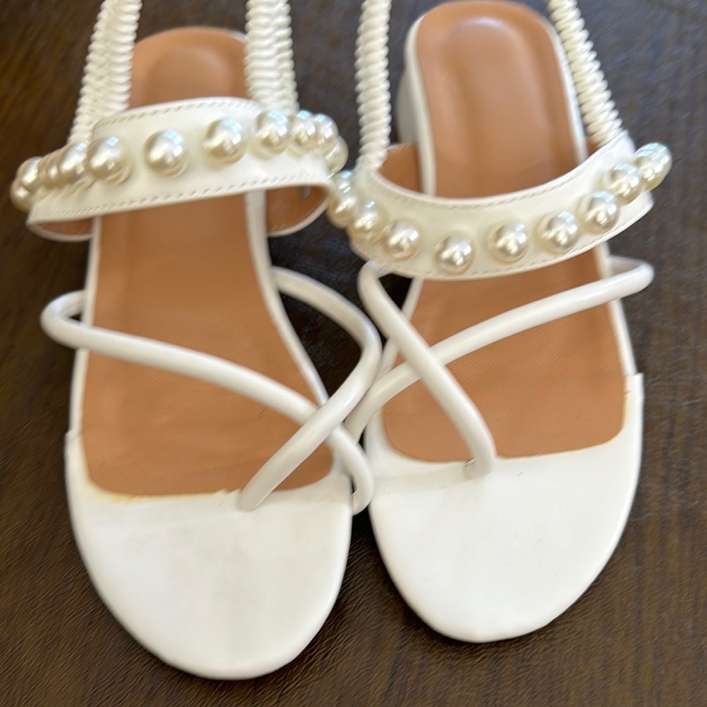 White Strappy Sandals with Pearl Embellishments